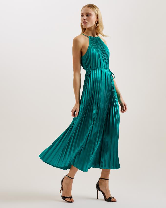 Peignoir Ted Baker Satin Pleated Halterneck Midi Vert Femme | JZR-89388424